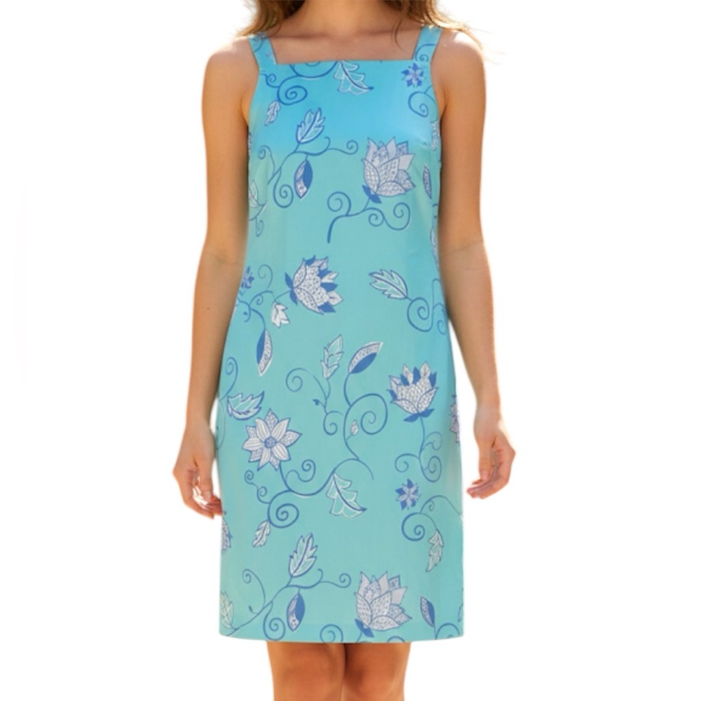TIBI Vintage Blue Floral Pattern Sleeveless Spring Casual Shift Dress Size 4